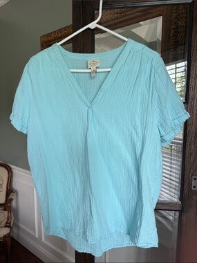 Women’s St. John's Bay Light Aqua V-Neck Short Sleeve Top Size L